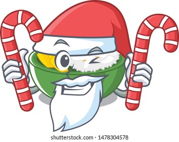 Santa with candy mango sticky rice with a mascot