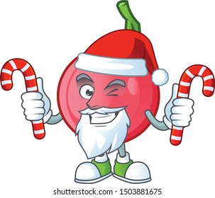 Santa with candy mascot lovi lovi fruit on white background