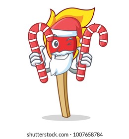 Santa with candy match stick mascot cartoon