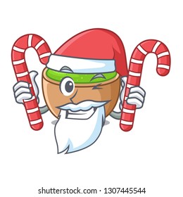 Santa with candy matcha powder in isolated with mascot