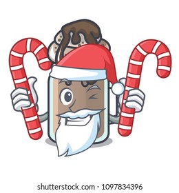 Santa with candy milkshake mascot cartoon style