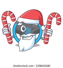 Santa with candy miniature steering wheel in cartoon shape