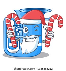 Santa with candy miniature tuba in the shape cartoon