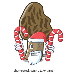 Santa with candy morel mushroom mascot cartoon