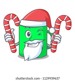 Santa with candy mug mascot cartoon style