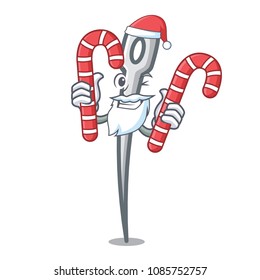 Santa with candy needle mascot cartoon style