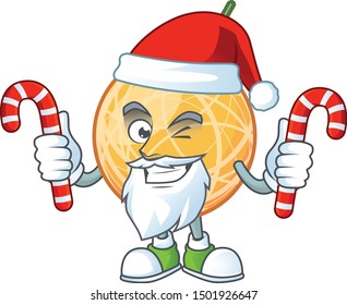 Santa with candy object cantaloupe fruit for mascot character