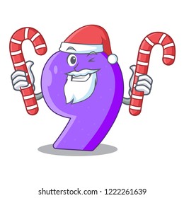 Santa with candy paper cut number Nine letter mascot