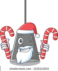 Santa with candy pendant lamp above mascot wood table