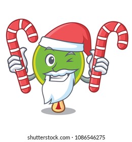 Santa with candy ping pong racket mascot cartoon