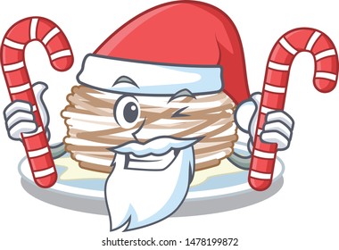 Santa with candy plate of kataifi cartoon on table