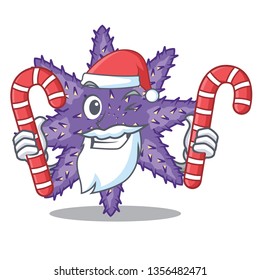 Santa with candy purple starfish the cartoon above sand