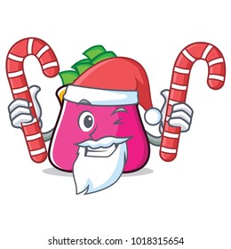 Santa with candy purse character cartoon style