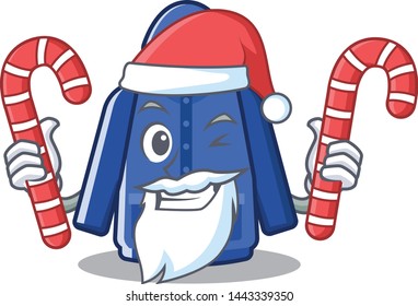 Santa with candy raincoat behind in the character door