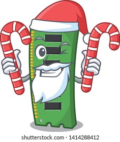 Santa with candy RAM memory card above cartoon table