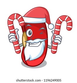 Santa with candy red beans pile isolated on mascot