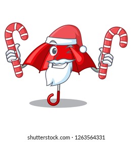 Santa with candy red umbrella in shape cartoon funny