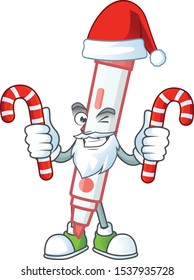 Santa with candy red white board marker on white background.
