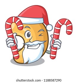 Santa with candy roasted cashew nuts isolated on mascot