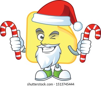 Santa with candy rounded sticker paper on white background.