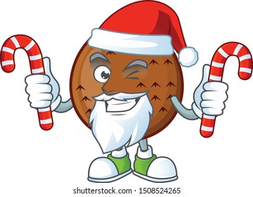 Santa with candy salak fruit character on white background