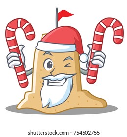 Santa with candy sandcastle character cartoon style