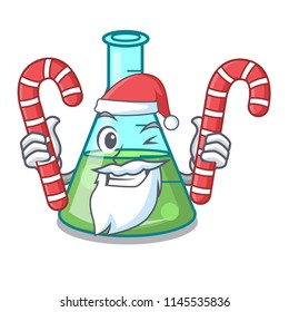 Santa with candy science beaker mascot cartoon