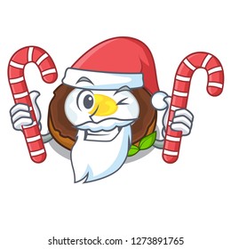Santa with candy scotch eggs at the mascot bowl
