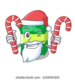 Santa with candy set money in packing bundles cartoon