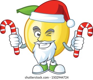 Santa with candy shape golden apple fruits for character mascot