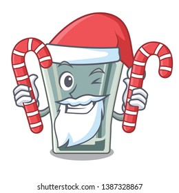 Santa with candy shot glass on wooden cartoon table
