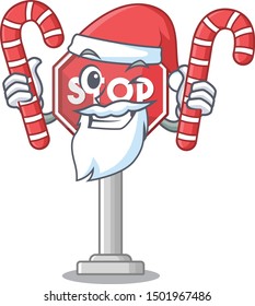 Santa with candy sign stop isolated with the cartoon