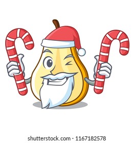 Santa with candy sliced fresh juicy pear mascot cartoon