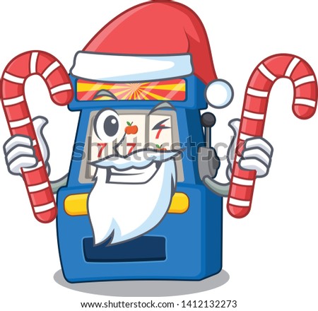 Santa with candy slot machine attached to cartoon wall