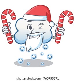 Santa with candy snow cloud character cartoon vector illustration