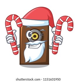 Santa with candy speaker mascot cartoon style