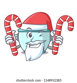 Santa with candy steel pot mascot cartoon