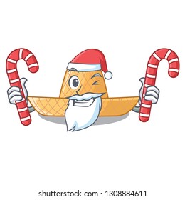 Santa with candy straw hat in cartoon wood shape