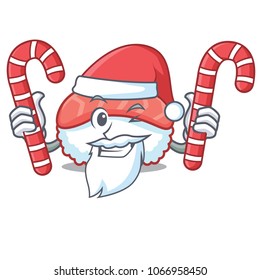 Santa with candy sushi salmon mascot cartoon