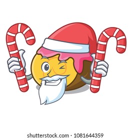 Santa with candy swiss roll mascot cartoon