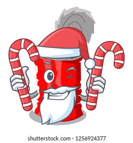 Santa with candy tincan ribbed metal character a canned