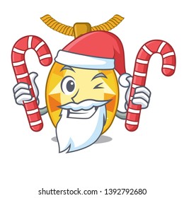 Santa with candy topaz jewelry above mascot glass table