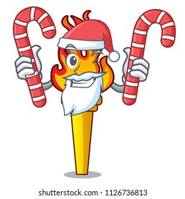 Santa with candy torch mascot cartoon style