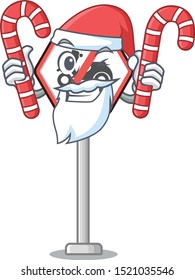 Santa with candy toy no motorcycles above mascot table