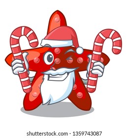 Santa with candy toy red starfish cartoon above table