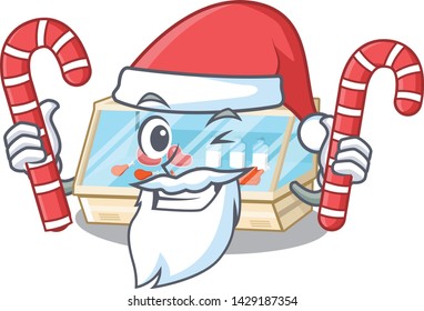 Santa with candy trade counter in the a cartoon