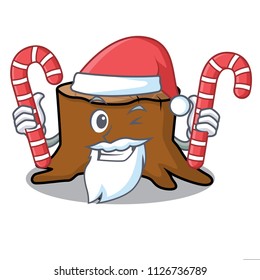 Santa with candy tree stump mascot cartoon
