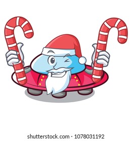 Santa with candy ufo mascot cartoon style