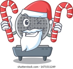 Santa with candy waffle iron above the table mascot