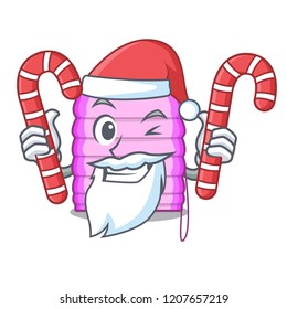 Santa with candy window with blinds isolated on mascot